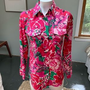 Lilly Pulitzer Kapri Top Hotty Pink A Thing Called Love Button Up Shirt XS